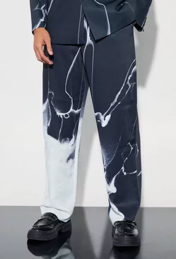 Relaxed Fit Marble Print Tailored Trouser Grey