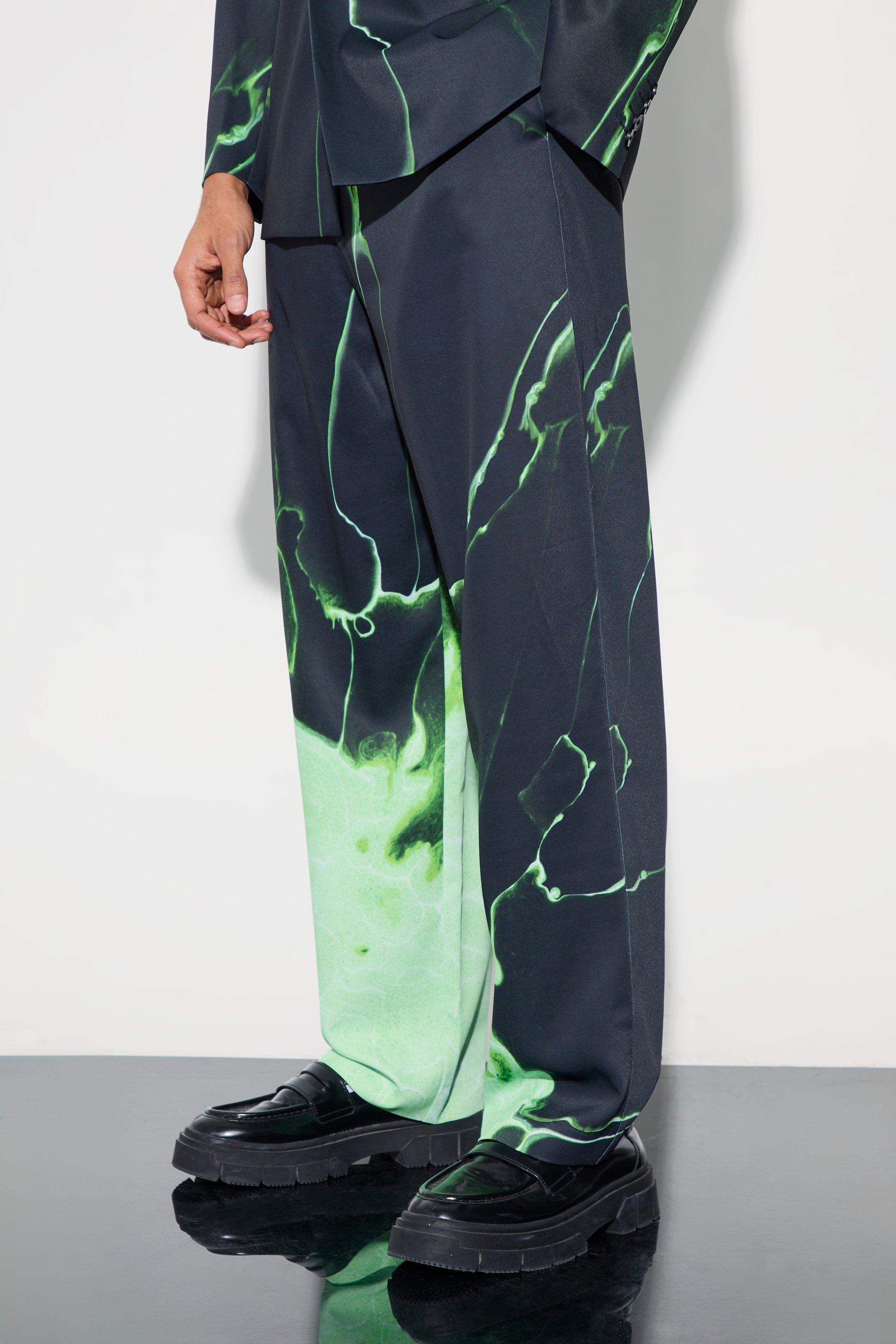 Green Relaxed Fit Marble Print Tailored Trouser