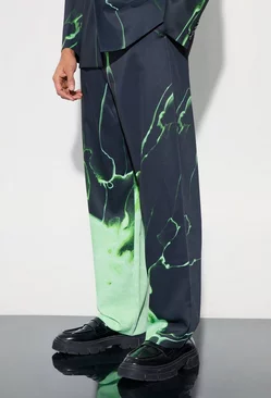 Relaxed Fit Marble Print Tailored Trouser Green