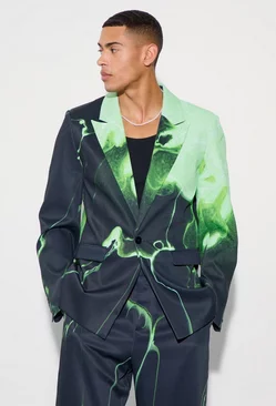 Relaxed Fit Marble Print Blazer Green