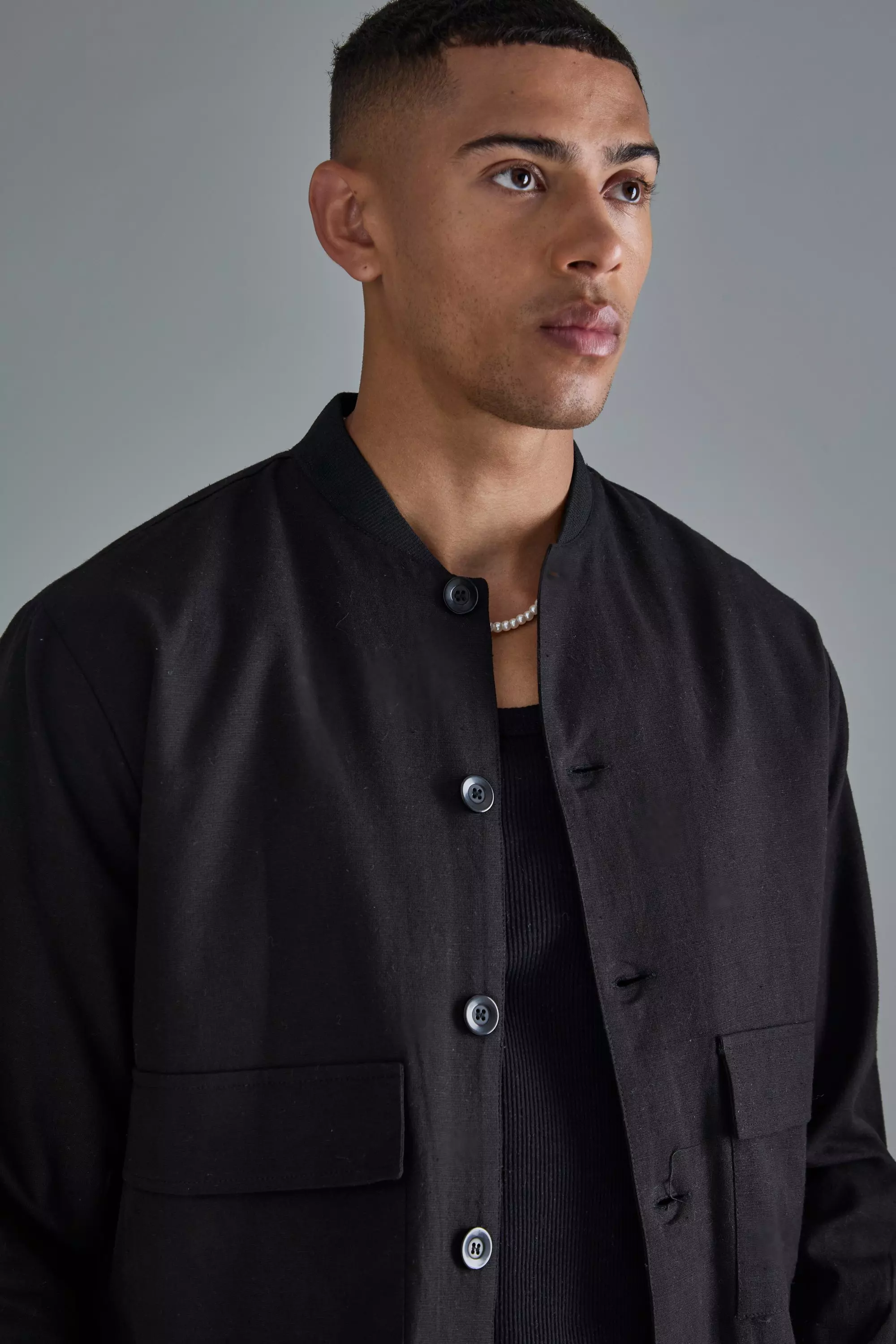 Black Net Oversized Linnen Mix Cargo Bomberjack alternatieve afbeelding