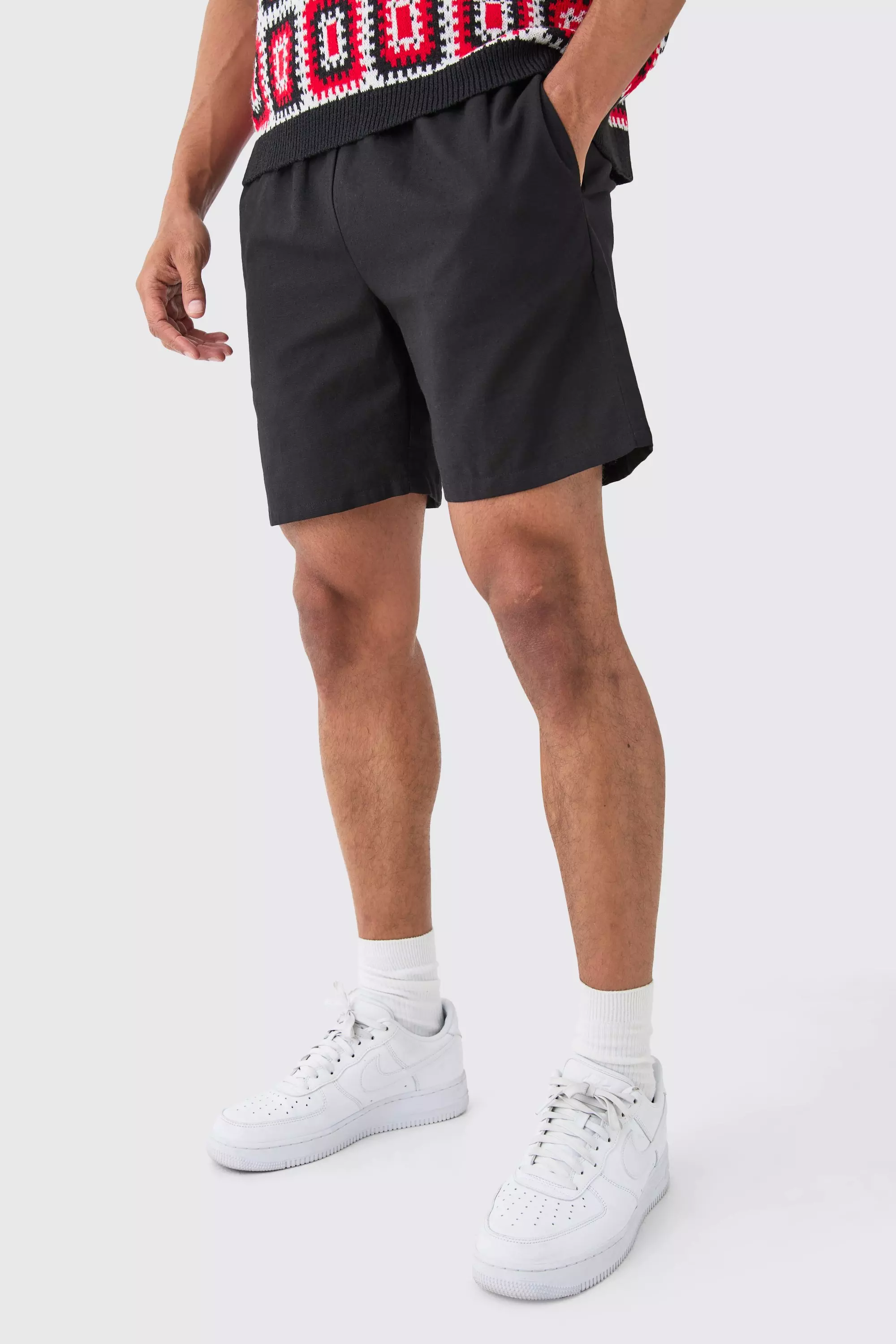 Linen Mix Smart Shorts Black