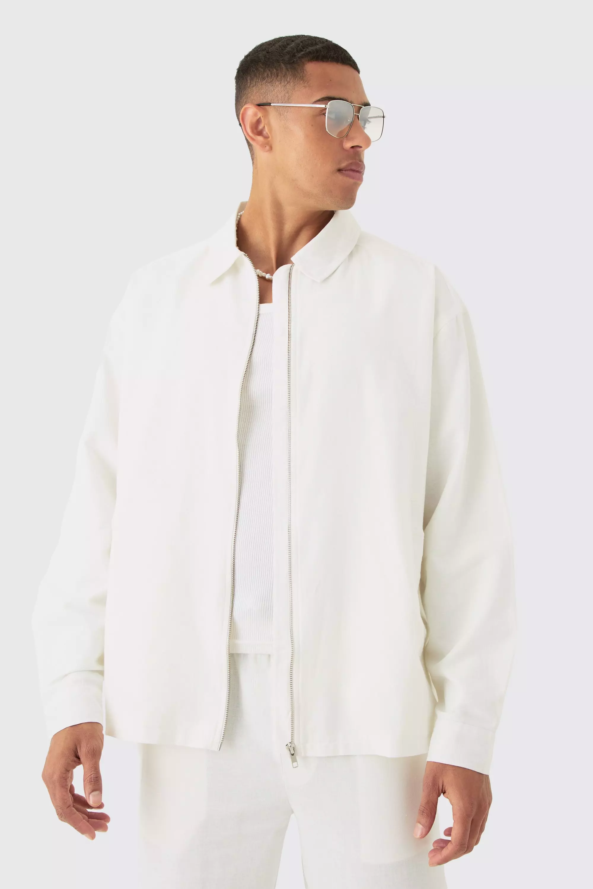 Giacca Harrington Rilassata In Misto Lino, Natural immagine alternativa