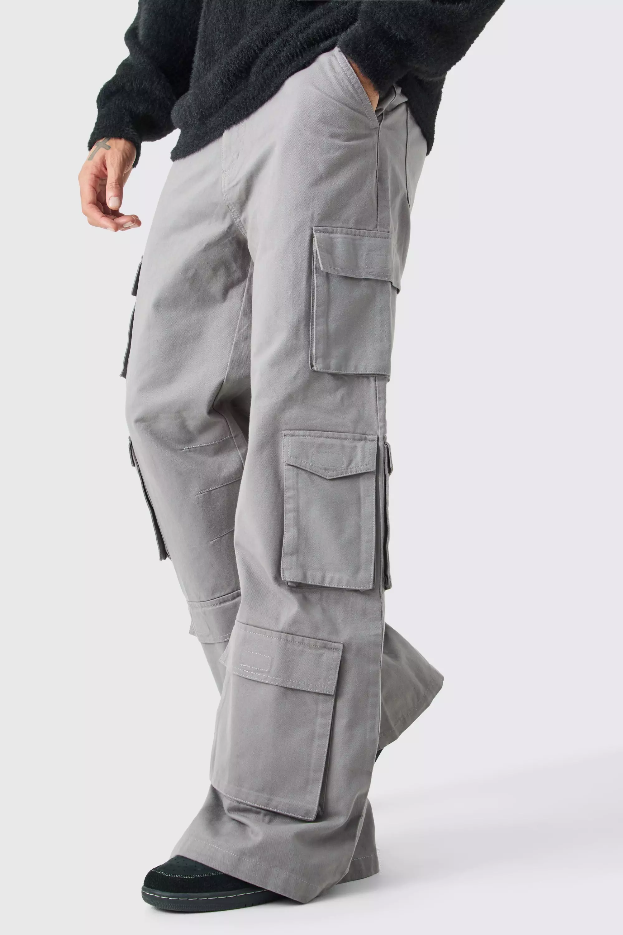 Extreme Baggy Rigid Multi Cargo Pocket Pants Grey