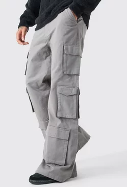 Grey Extreme Baggy Rigid Multi Cargo Pocket Trousers