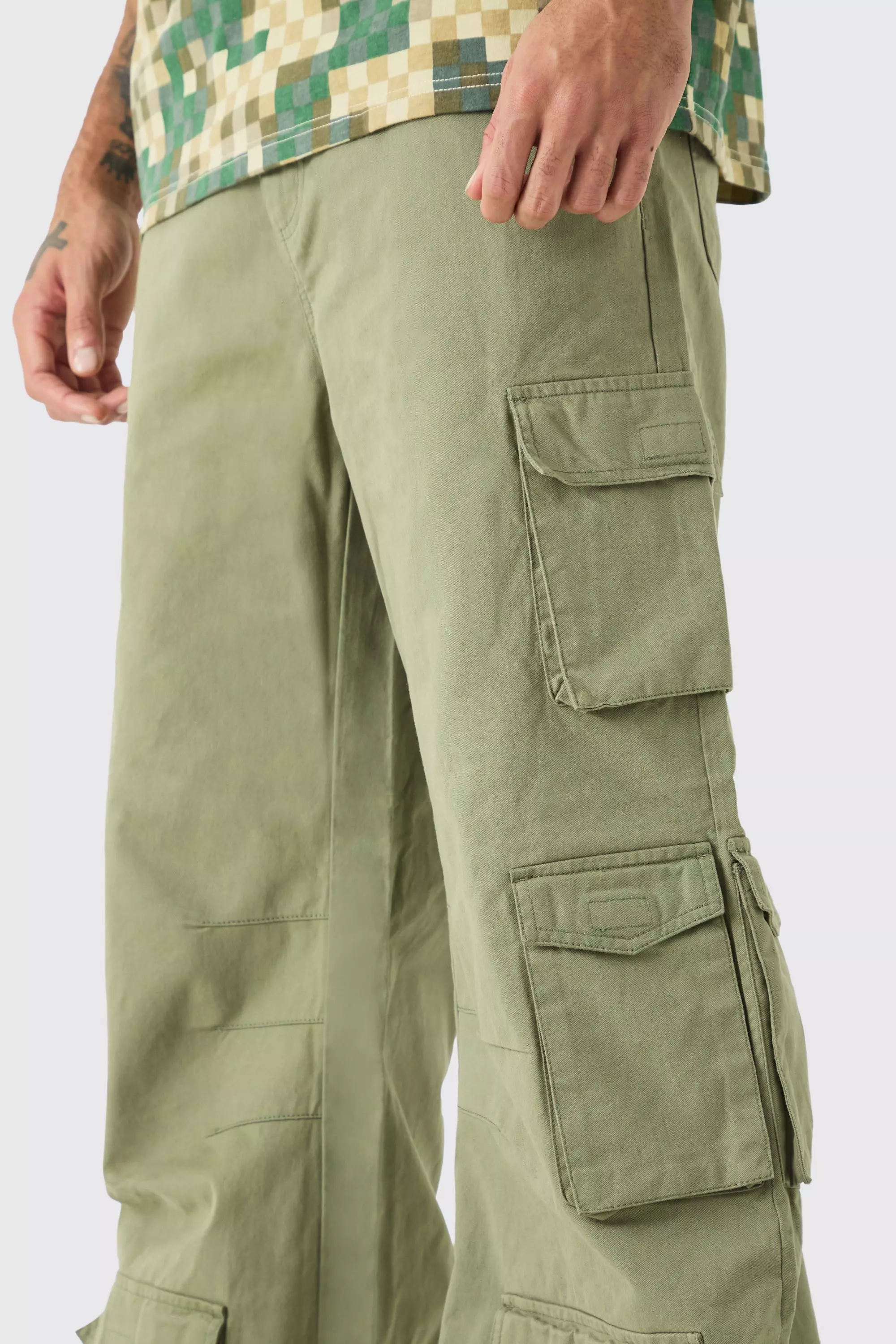 Lockere Hose mit Cargo-Taschen, Khaki alternatives Bild