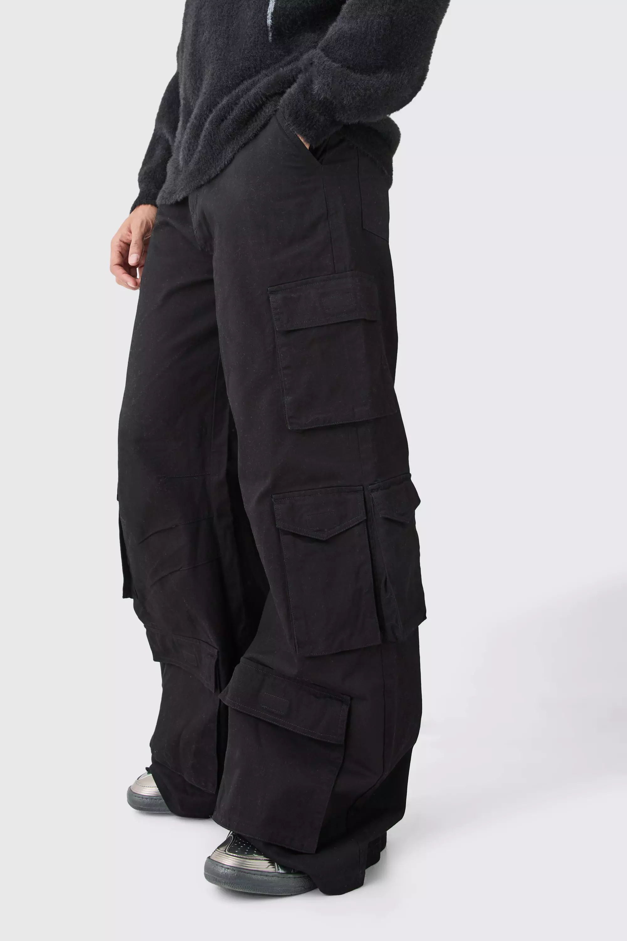 Extreme Baggy Rigid Multi Cargo Pocket Pants Black