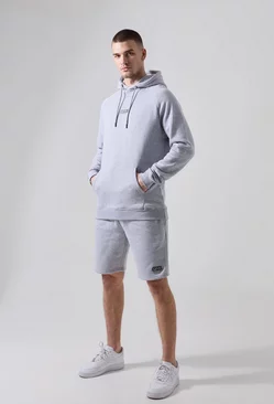 Tall Man Active Gym Training Hoodie & Short Set Grey