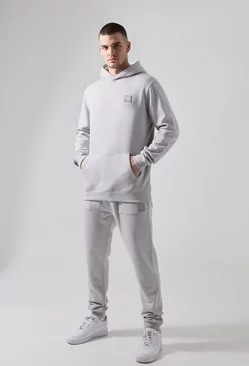 Grey Tall Man Active Gym Hooded Tracksuit