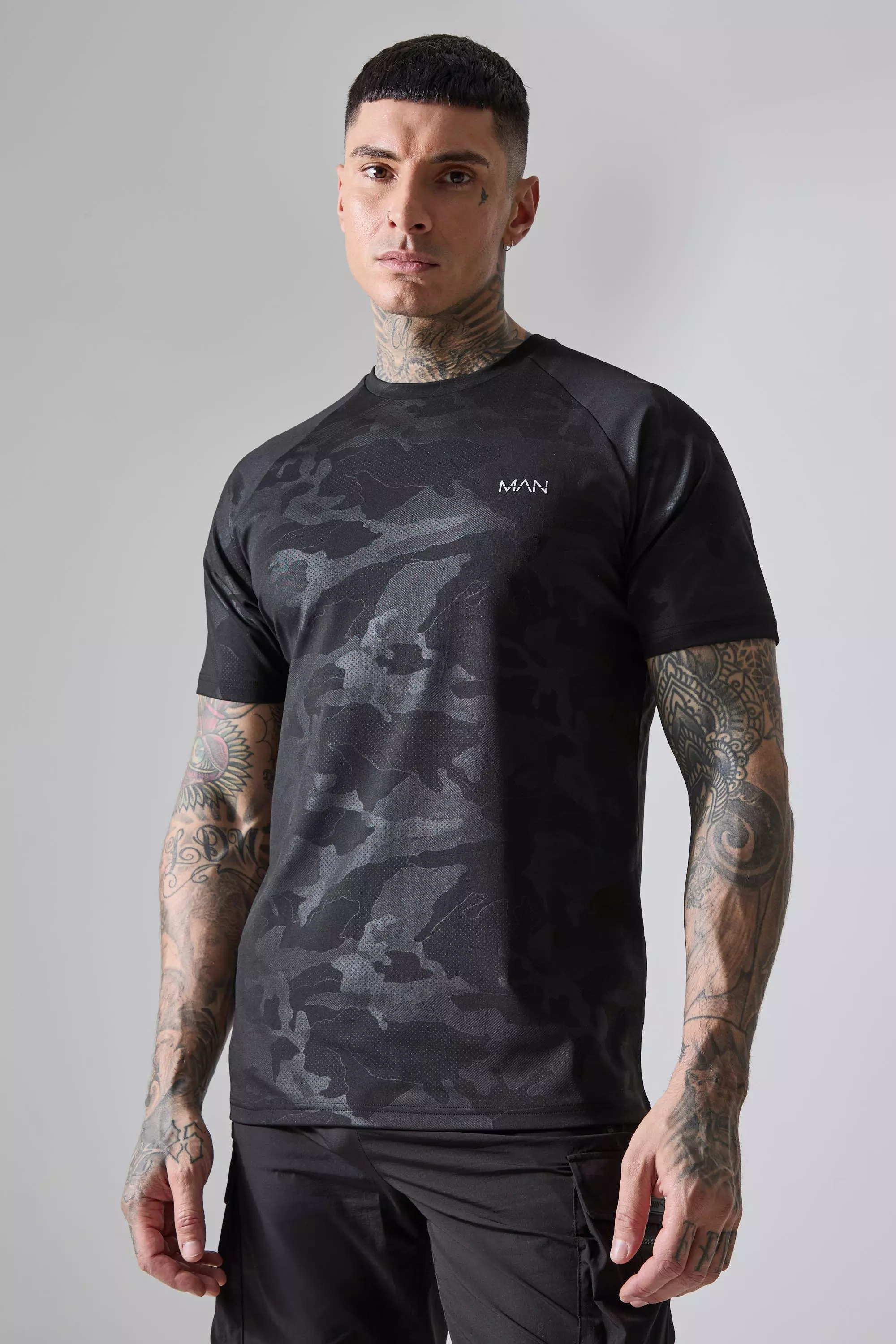 Tall Man Active Camo Raglan Performance T-shirt Black