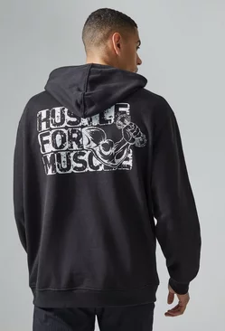 Man Active Oversized Hustle For Muscle Hoodie Black