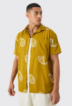 Oversized Soft Twill Paisley Embroidered Shirt Mustard