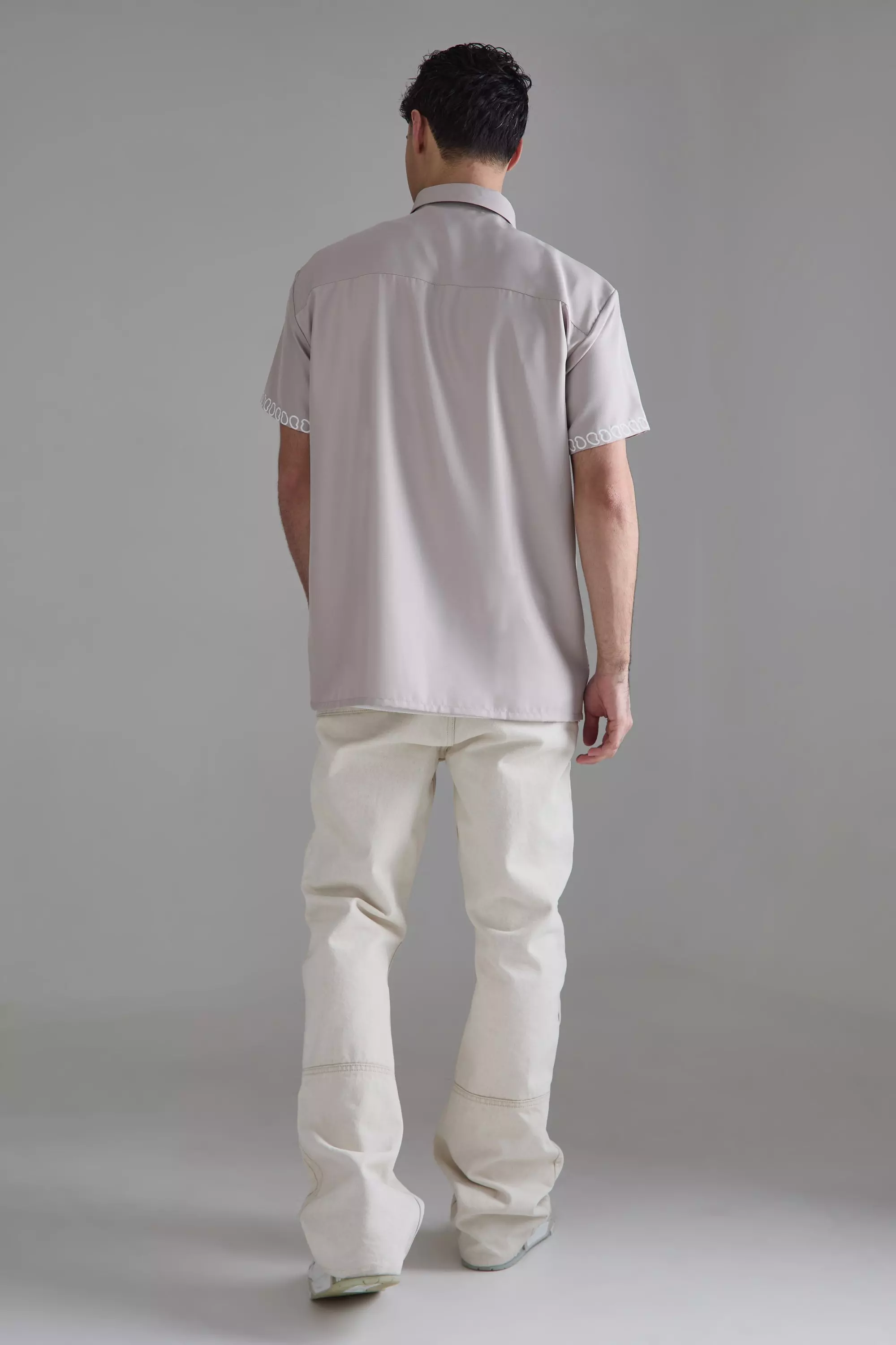 Grey Oversized Soft Twill Printed Hem Shirt alternative image