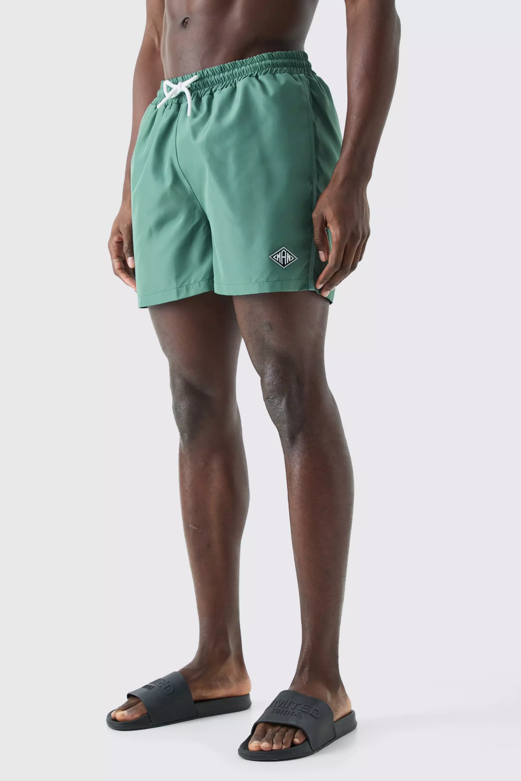 Short Length Man Piping Swim Short Green