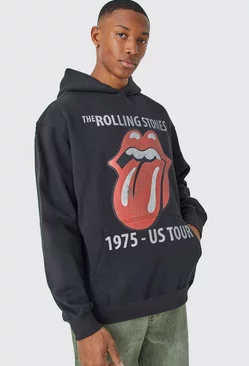 Oversized Rolling Stones Tour License Hoodie Black