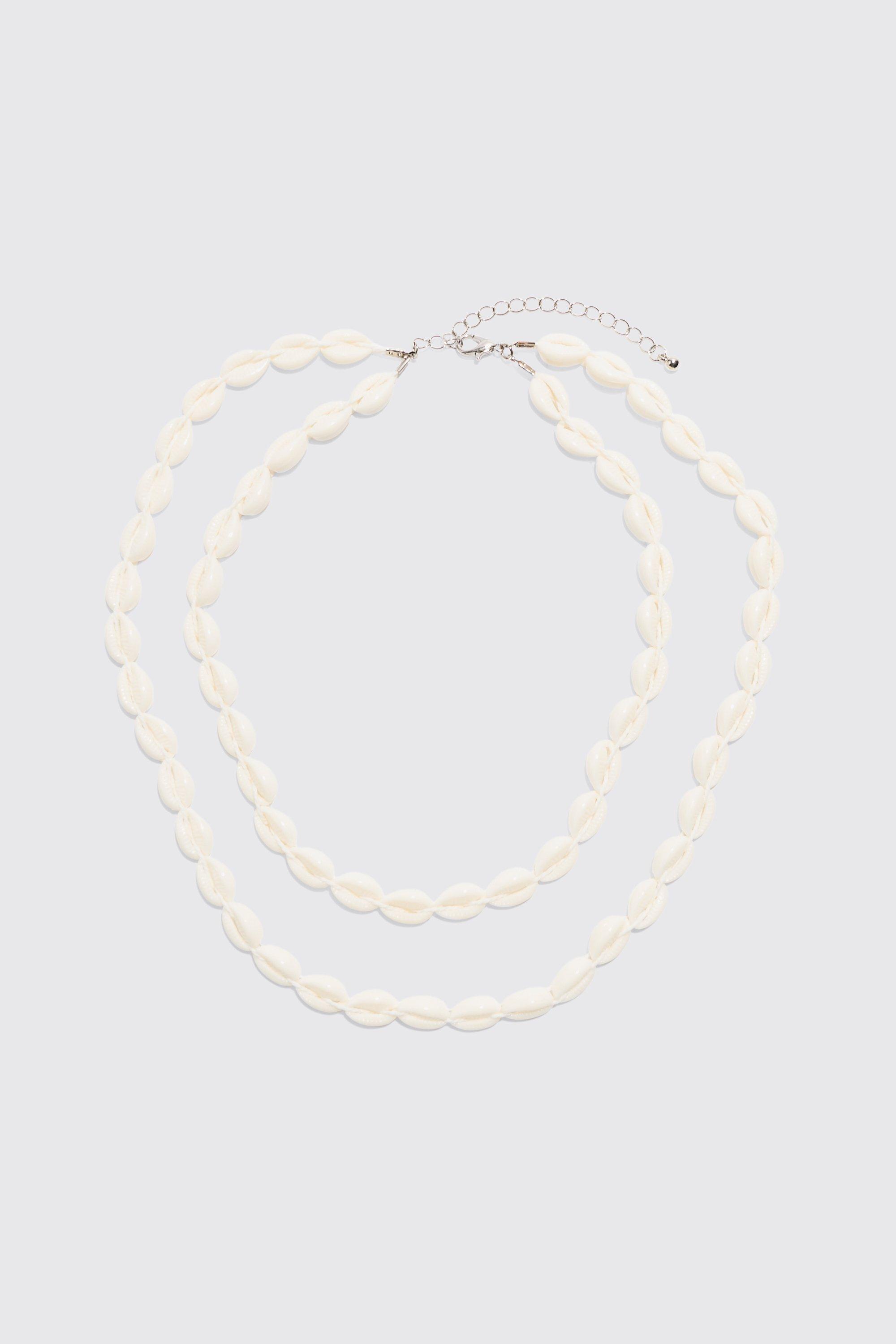 Shell Multi Layer Necklace In White | boohooMAN UK