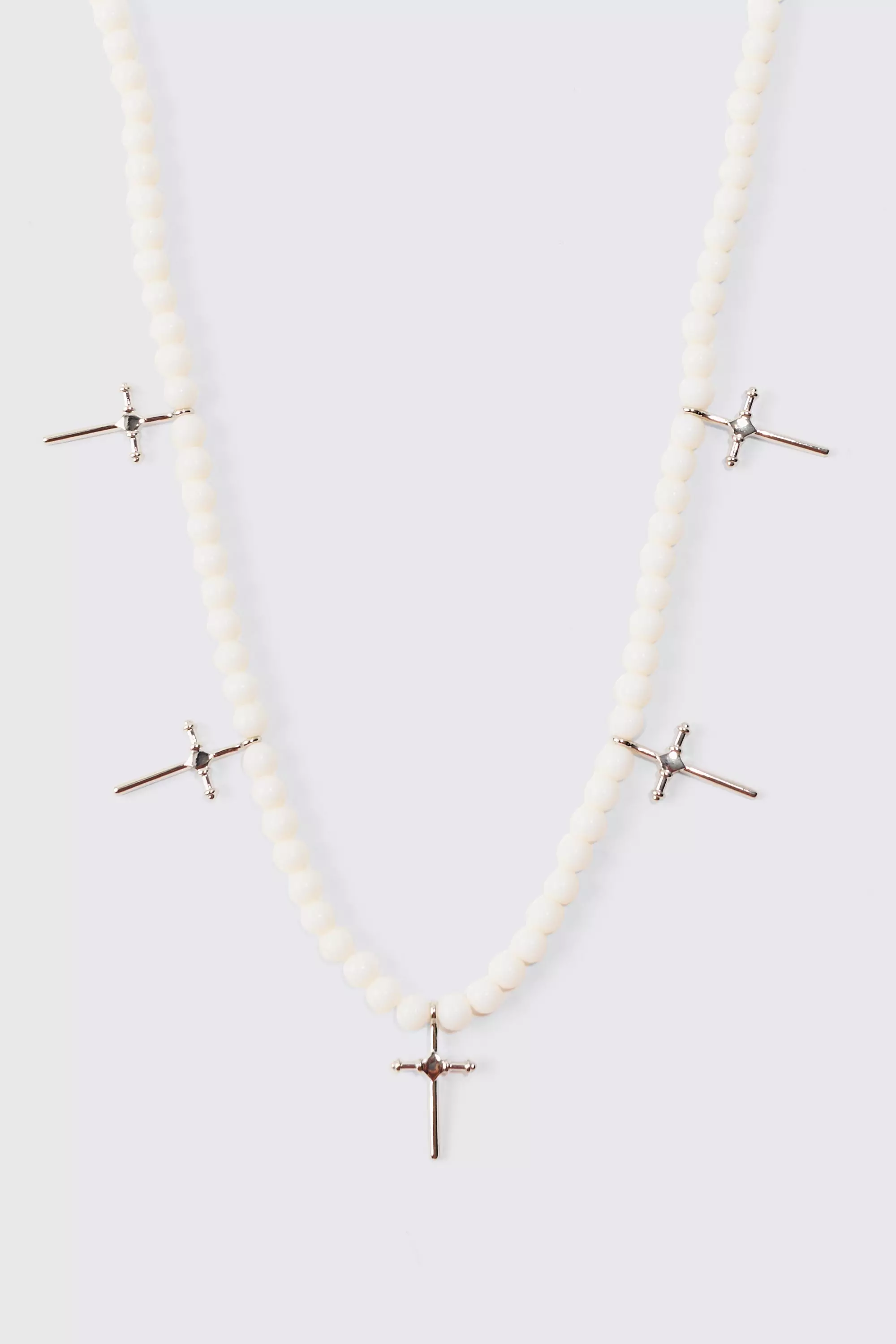 Pearl Cross Pendant Necklace In White White