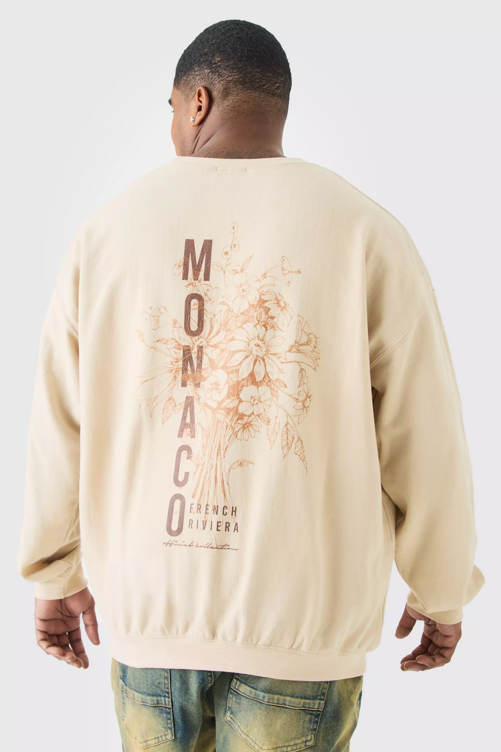 Sand Beige Plus Monaco Back Print Sweatshirt