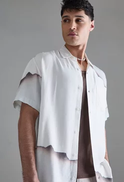 White Short Sleeve Oversized Viscose Burnt Paper Shirt