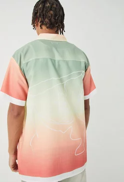 Pink Short Sleeve Slub Ombre Line Shirt