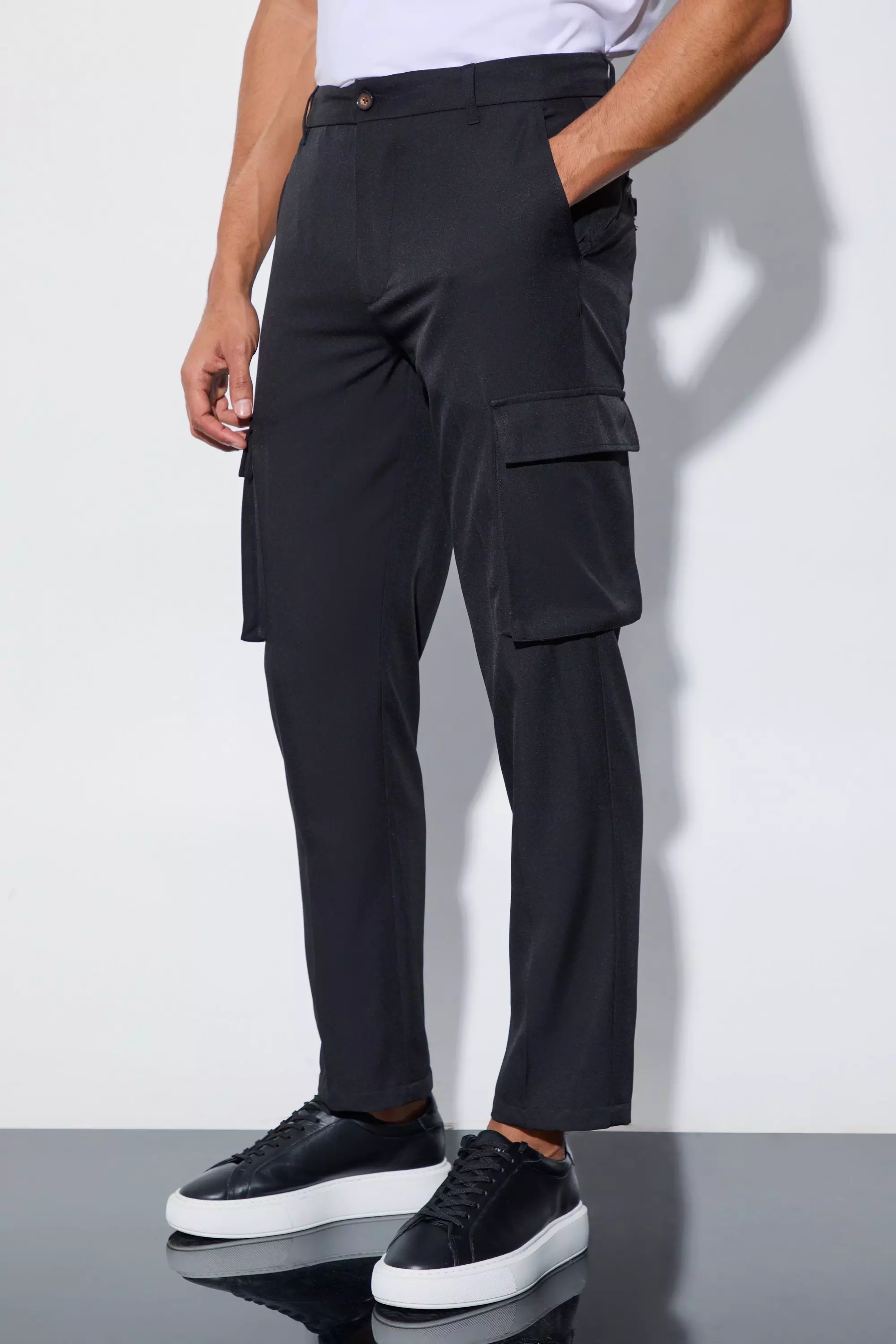 Black Tailored Cargo Straight Fit Pants