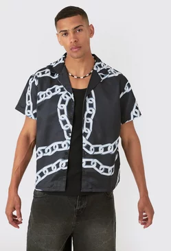Boxy Chain Satin Shirt Black