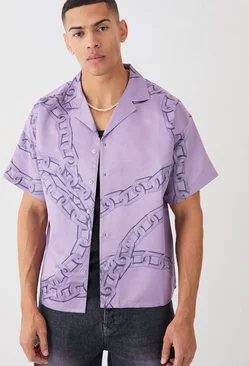Boxy Chain Satin Shirt Purple