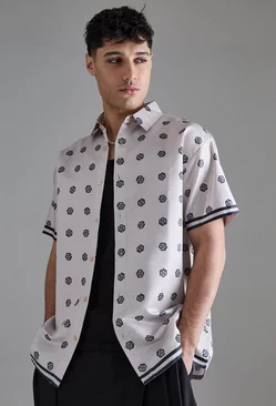 Oversized Short Sleeve Detailed Satin Shirt Taupe