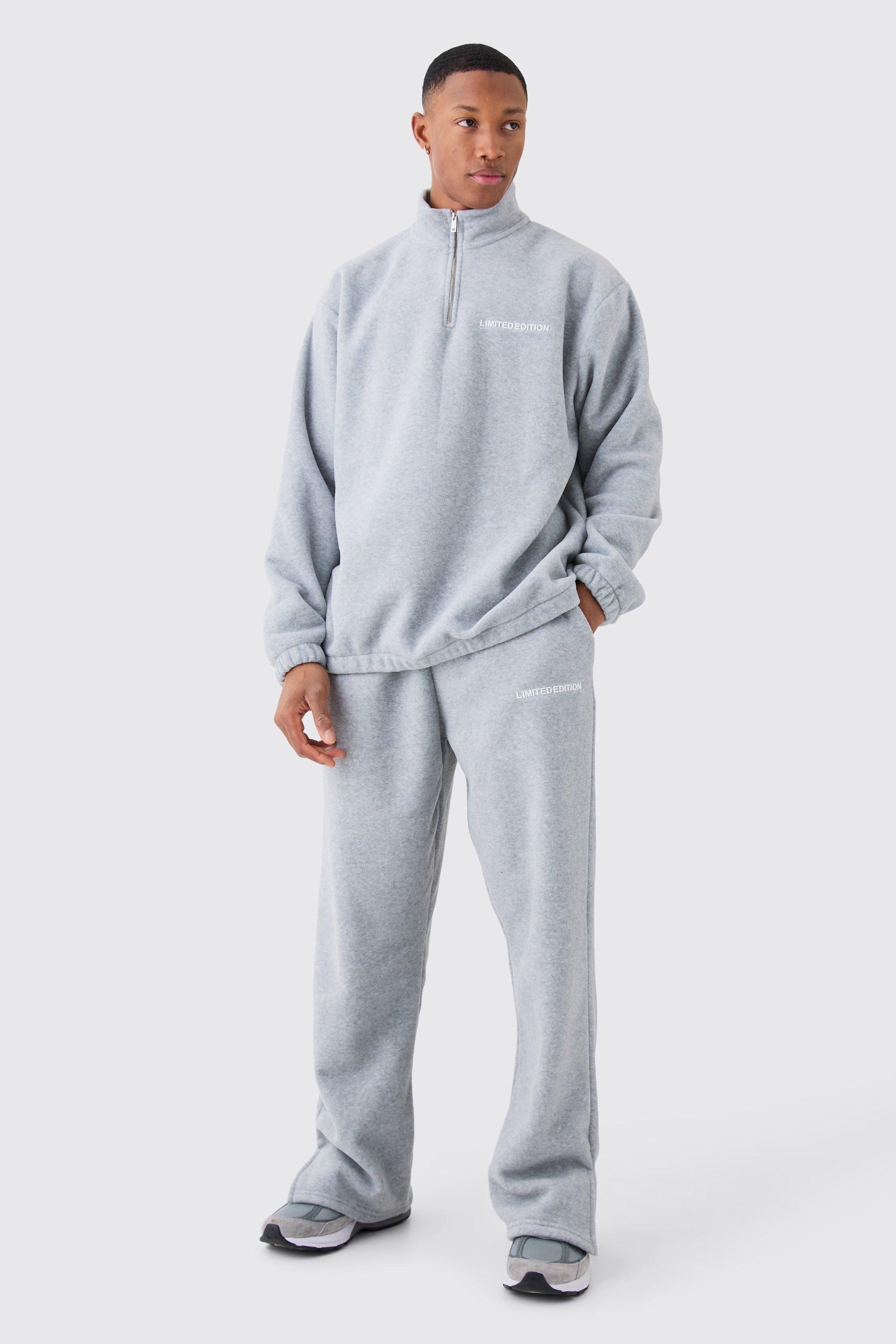 Man Oversized Quarter Zip Funnel Neck Fleece Tracksuit | boohooMAN USA