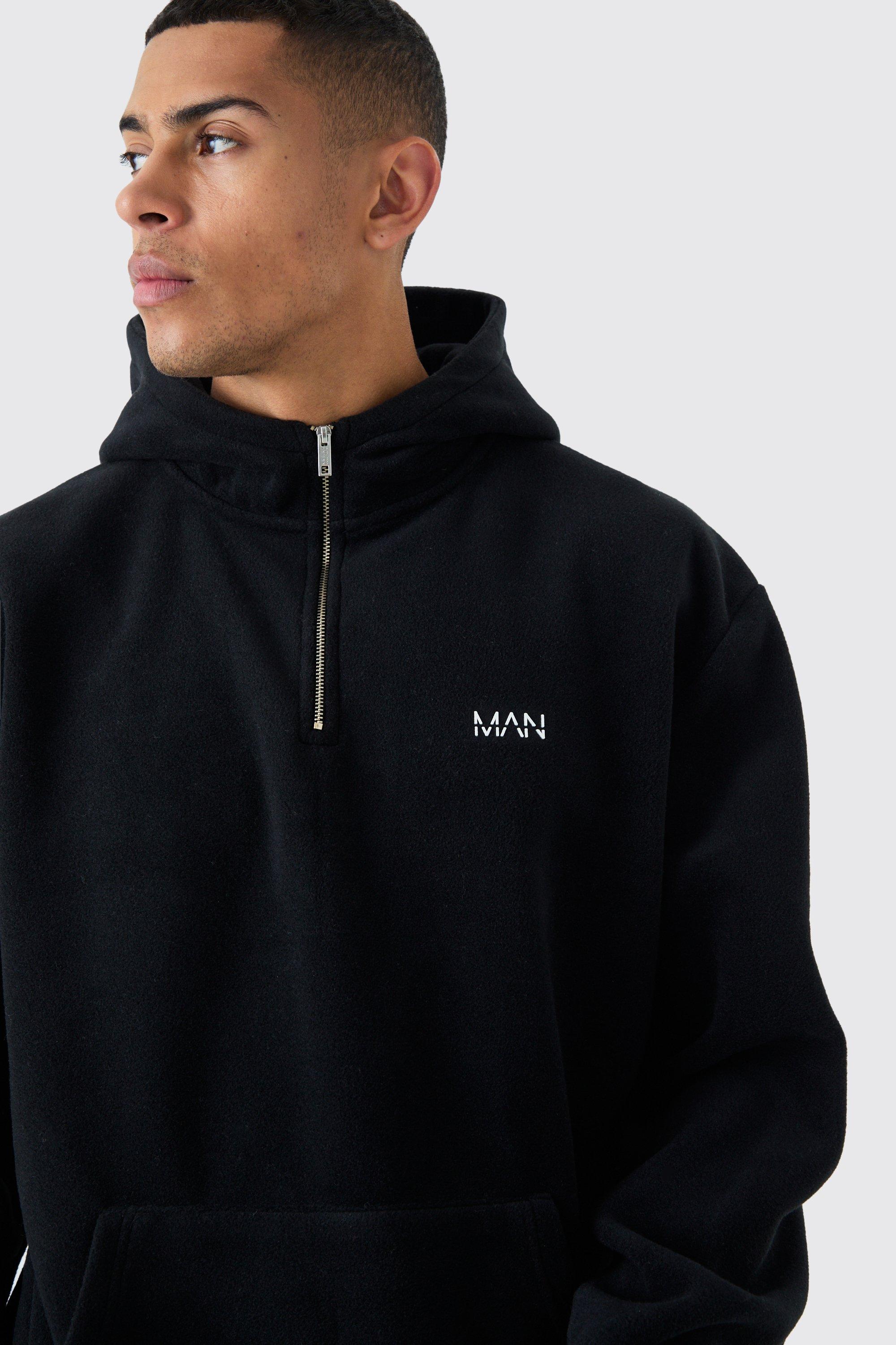 Man Oversized Quarter Zip Funnel Neck Fleece Hoodie | boohooMAN USA