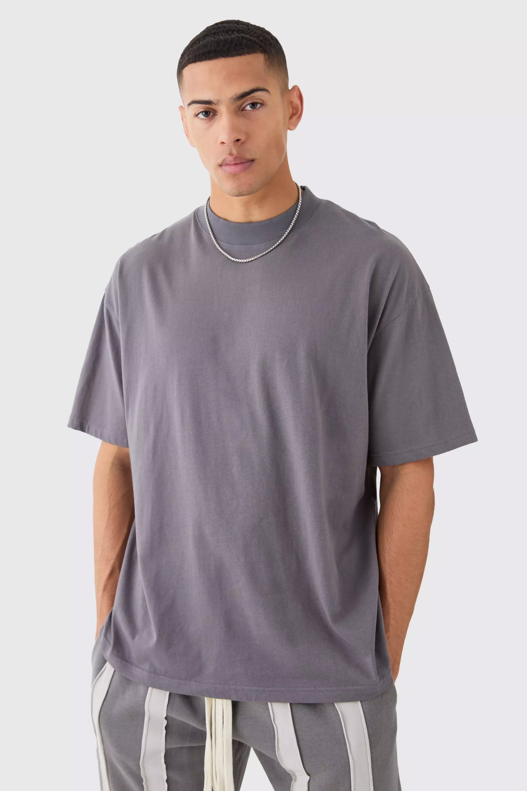 Charcoal Grey Oversized Extended Neck T-shirt