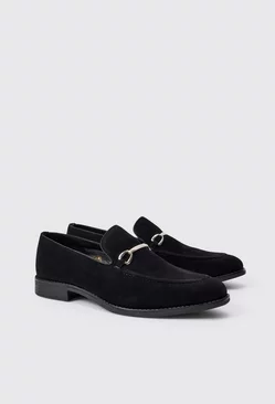 Black Faux Suede Snaffle Loafer