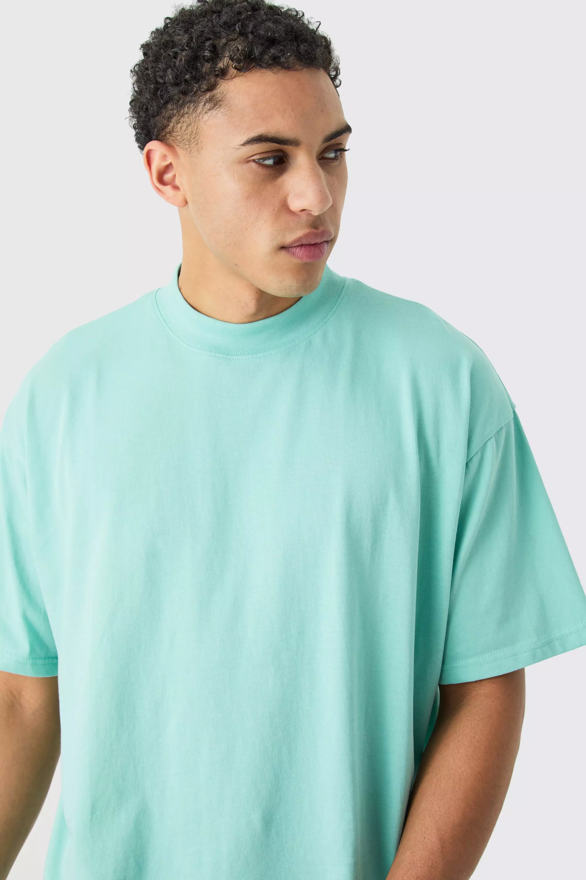 Aqua Blue Oversized Extended Neck T-shirt