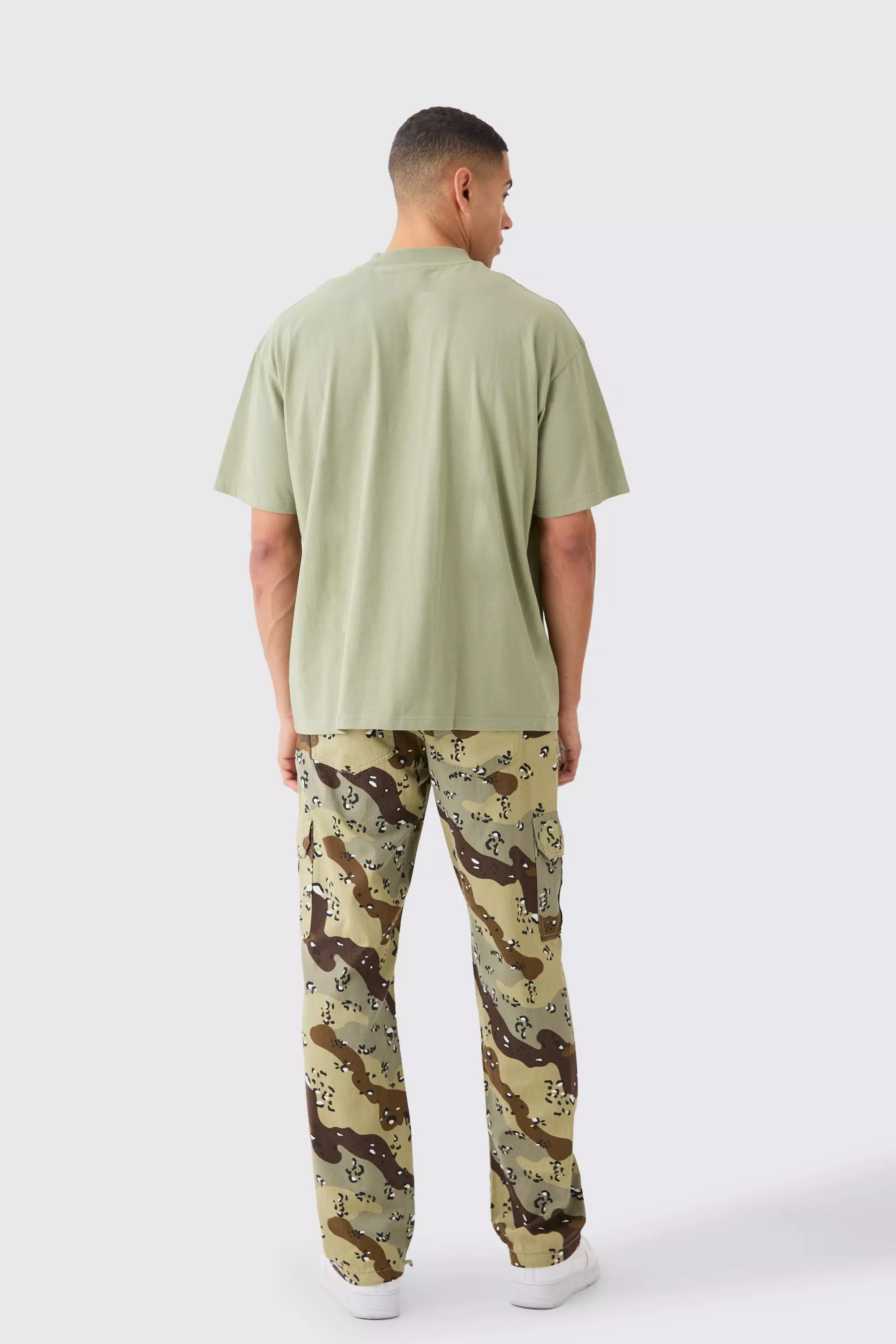 Khaki Man Oversized Extended Neck T-shirt alternative image