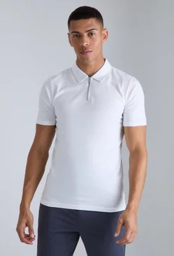 Muscle Zip Neck Polo White