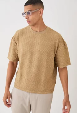 Oversized Boxy Pleated Texture T-shirt Tan
