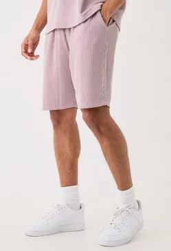 Relaxed Fit Mid Length Stripe Texture Shorts Mauve