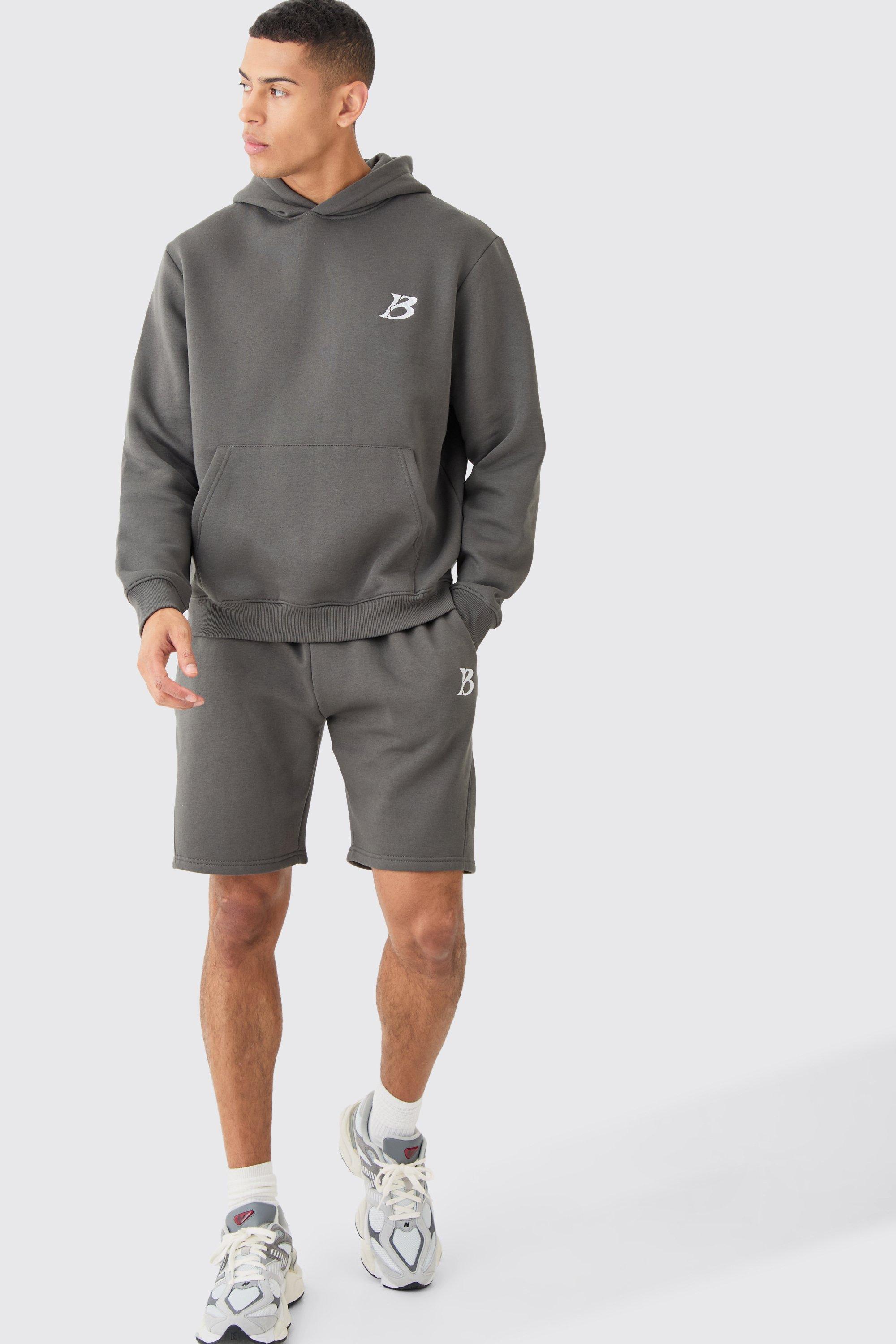 Regular Hoodie And Gusset Shorts Set boohooMAN USA