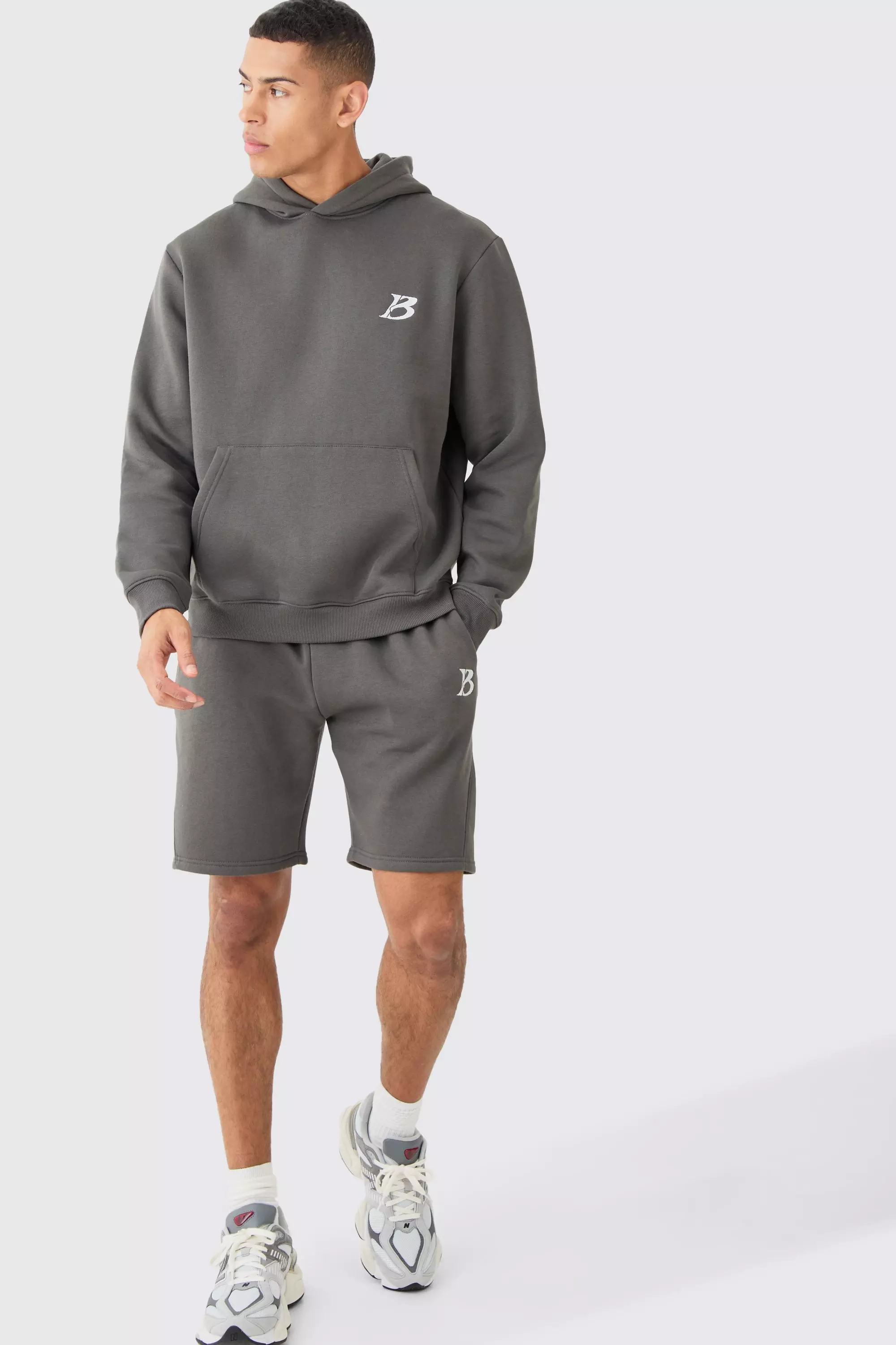 Regular Hoodie And Gusset Shorts Set Charcoal