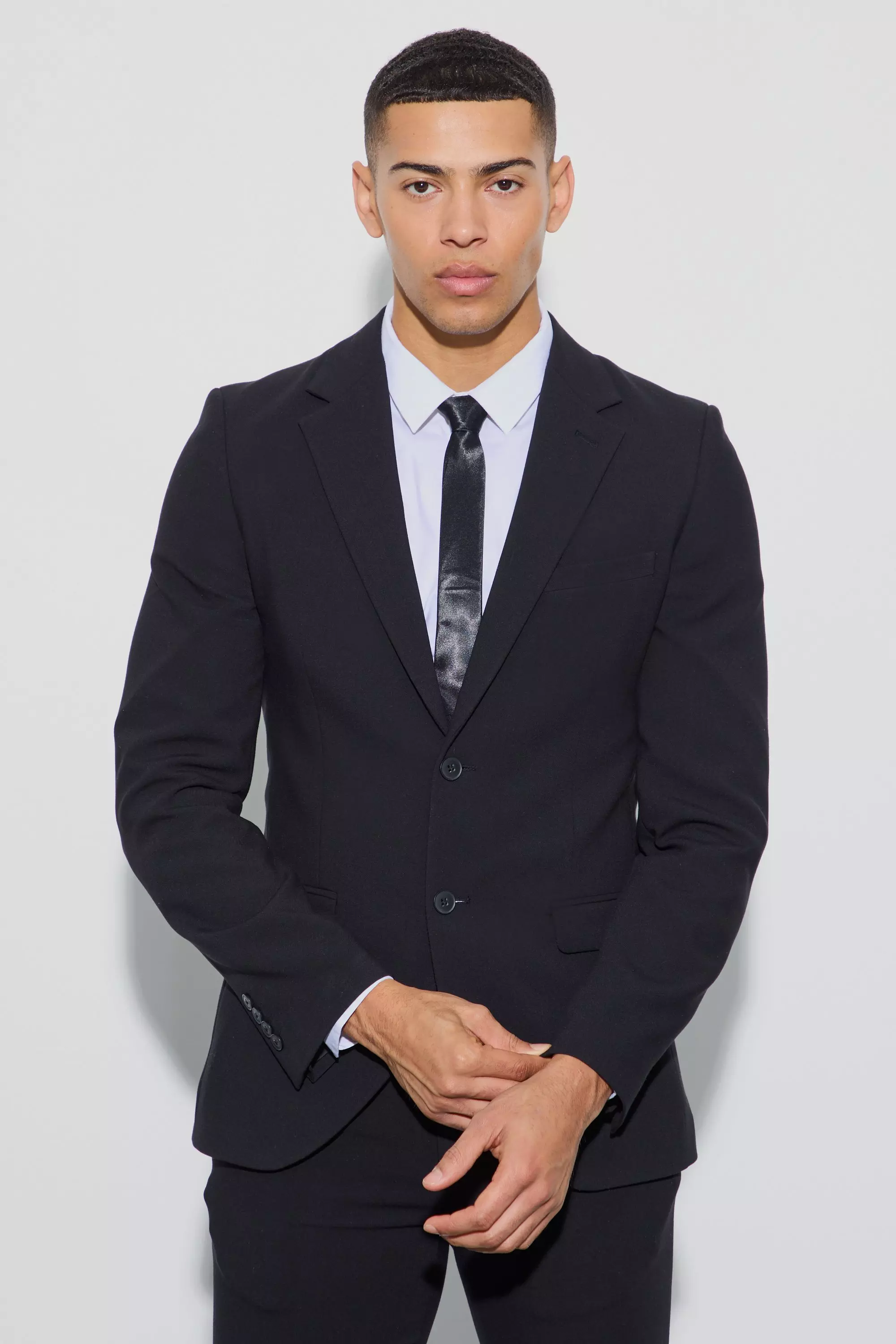 Black Jersey Skinny Single Breasted Suit Jacket