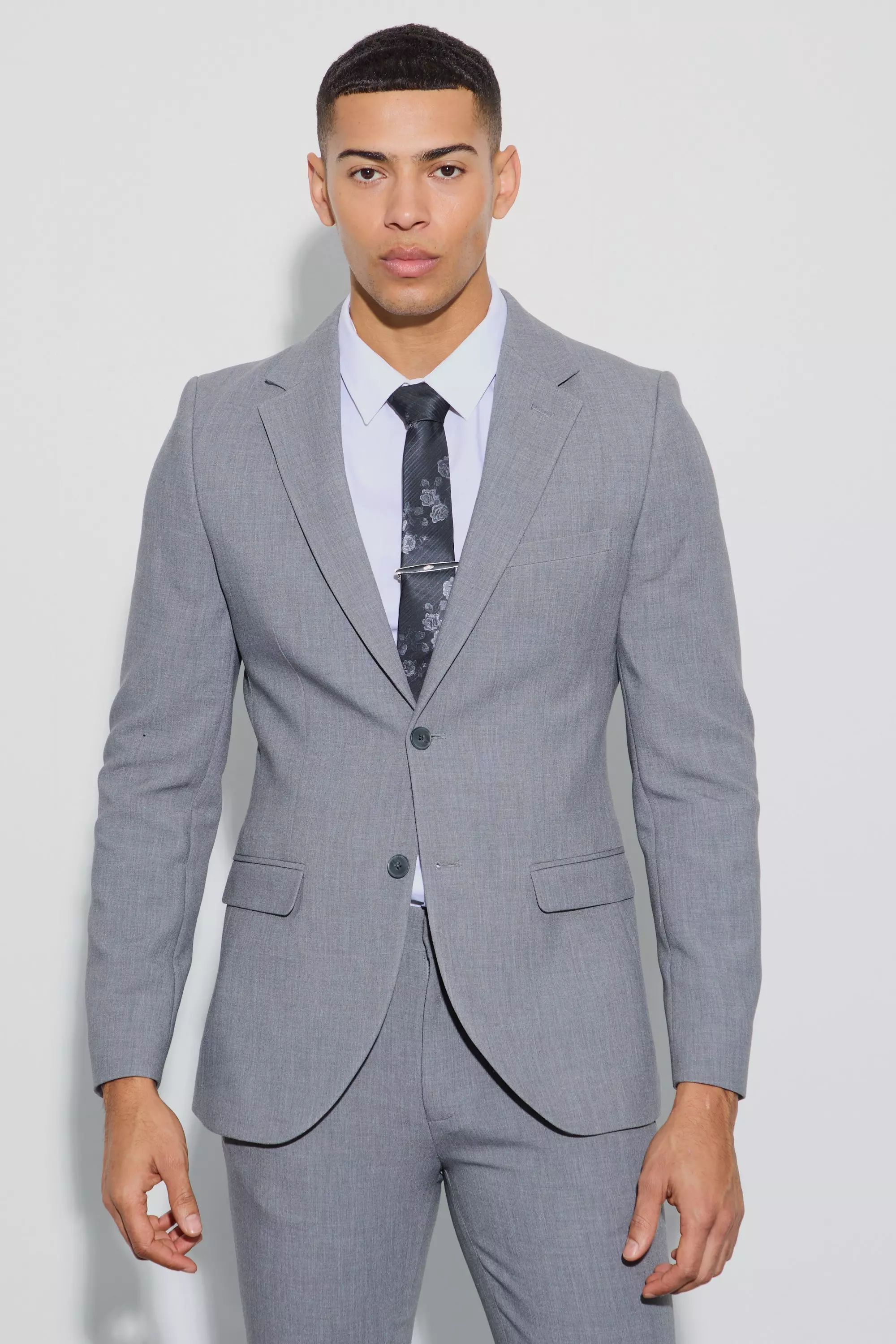 Jersey Skinny Single Breasted Suit Jacket Grey