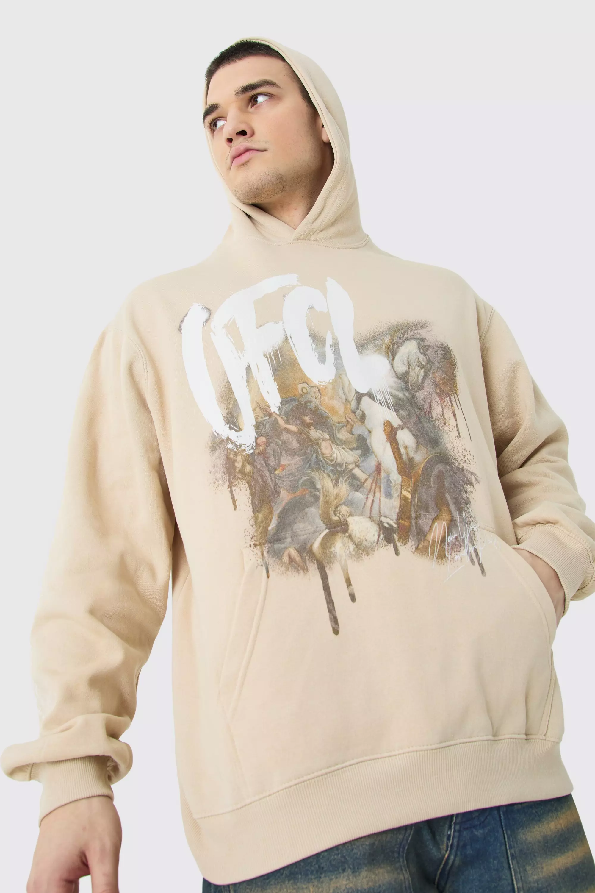 Tall Oversized Renaissance Graphic Hoodie Sand