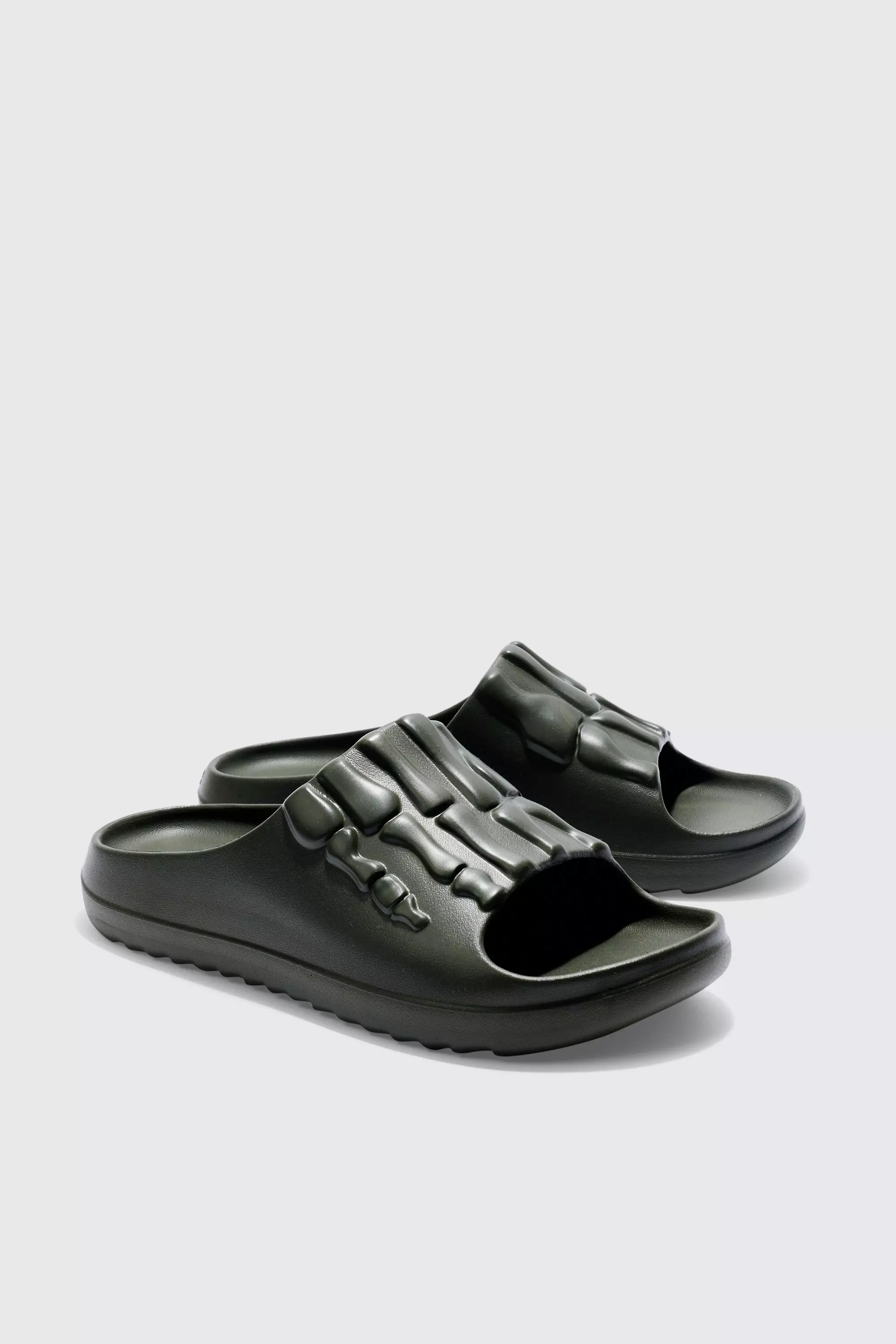 Perforierte Slides mit Skelett-Print, Khaki alternatives Bild