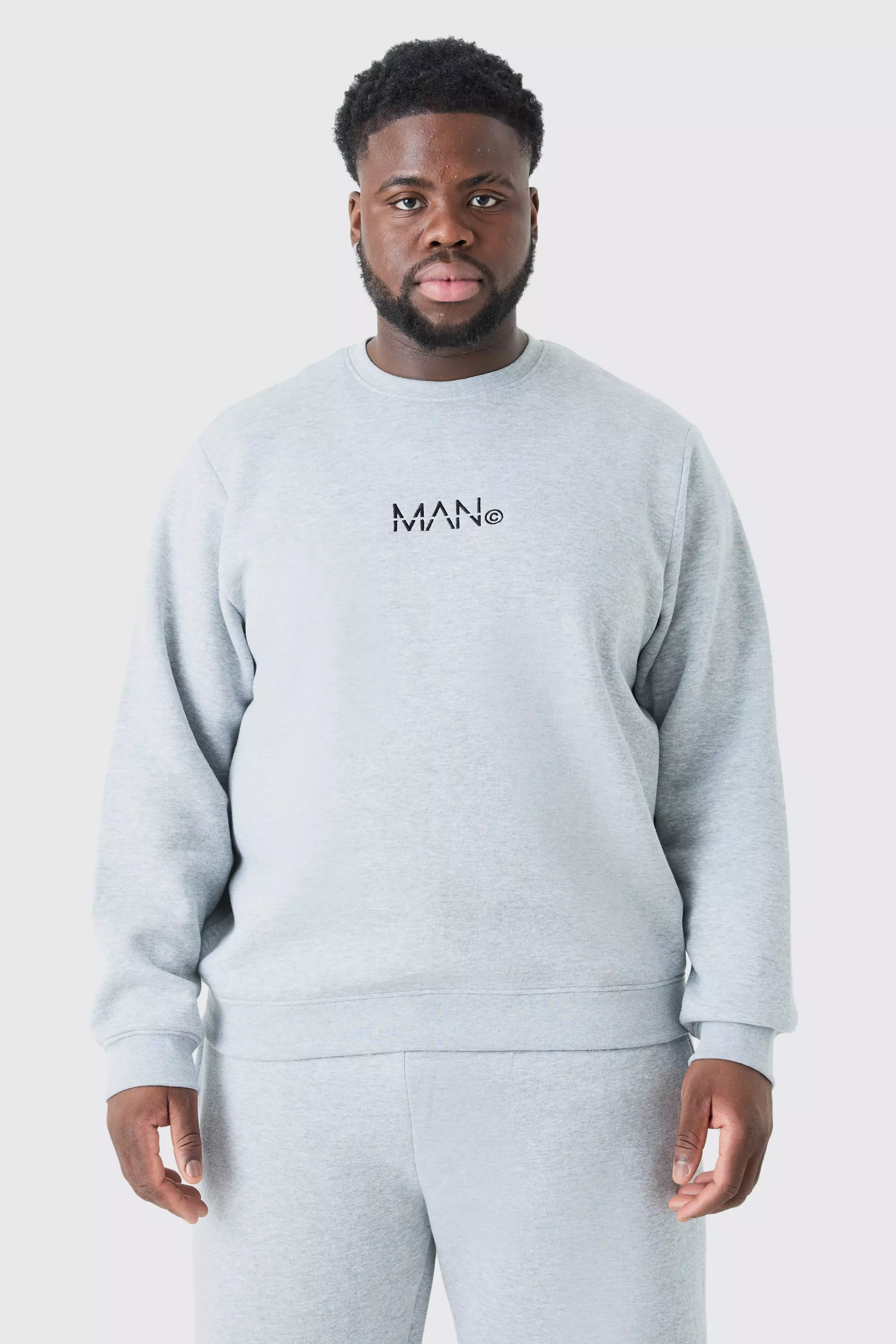 Plus Man Dash Crew Neck Sweatshirt In Grey Marl Grey marl