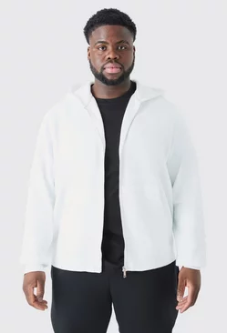 White Plus Basic Zip Through Hoodie In White