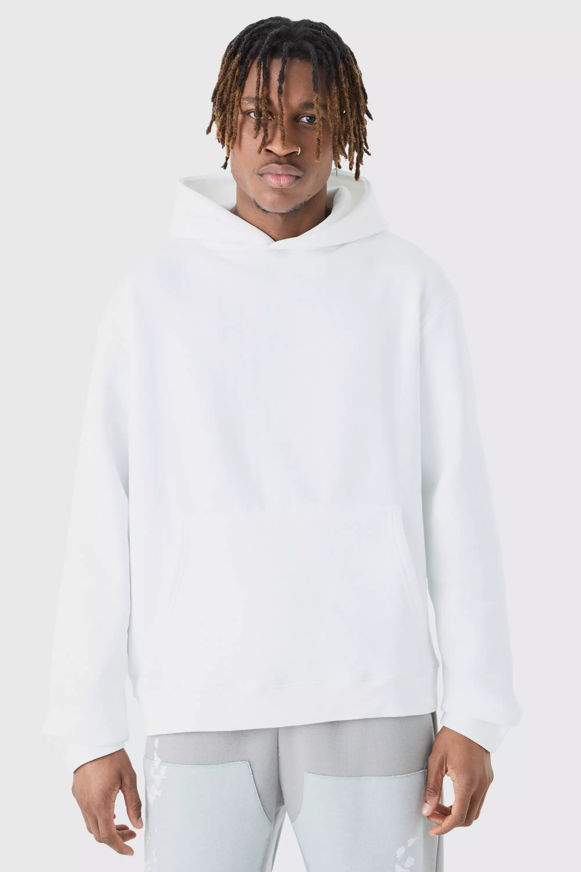 White Tall Basic Over The Head Hoodie In White