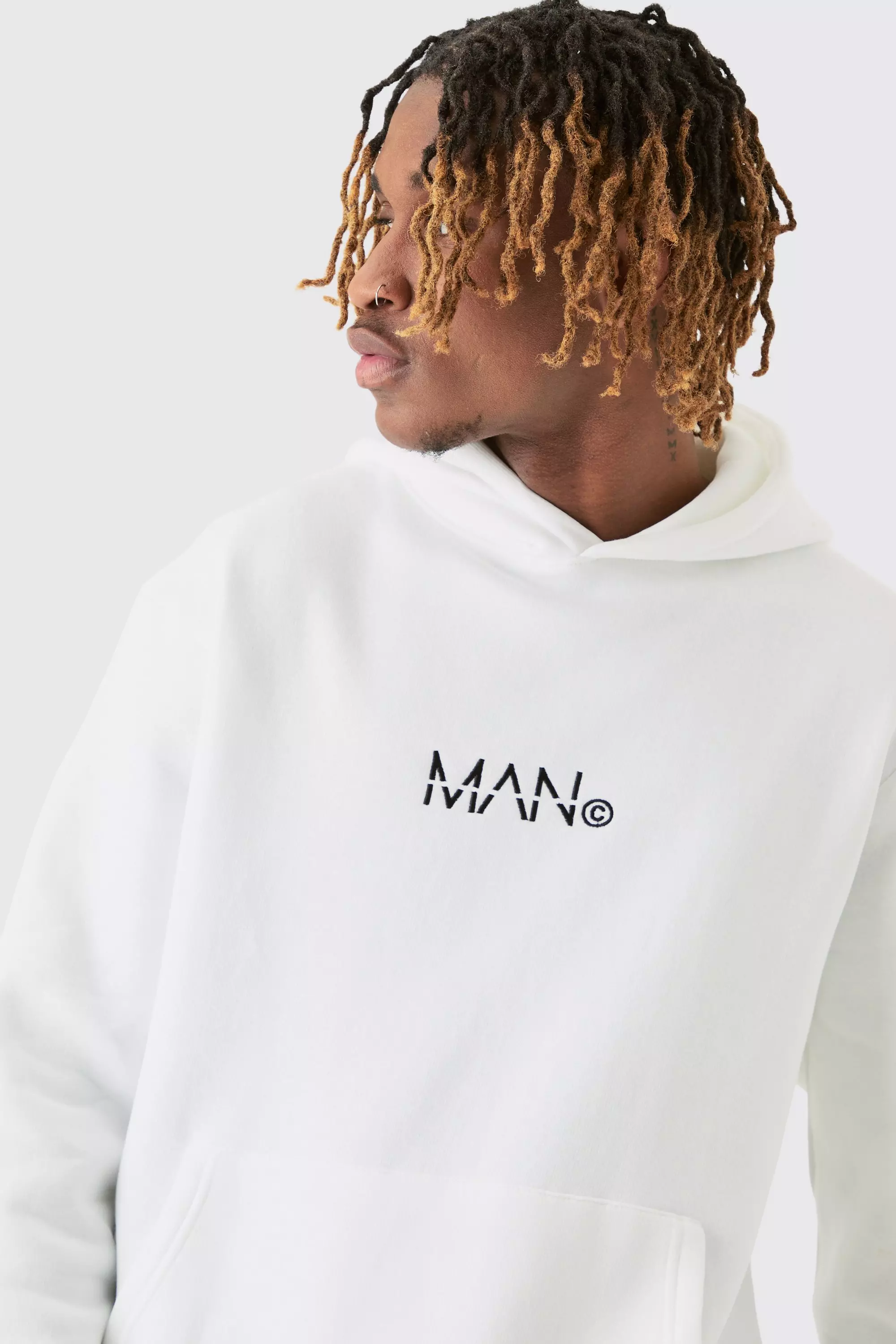 Tall Man Dash Over The Head Hoodie In White boohooMAN USA