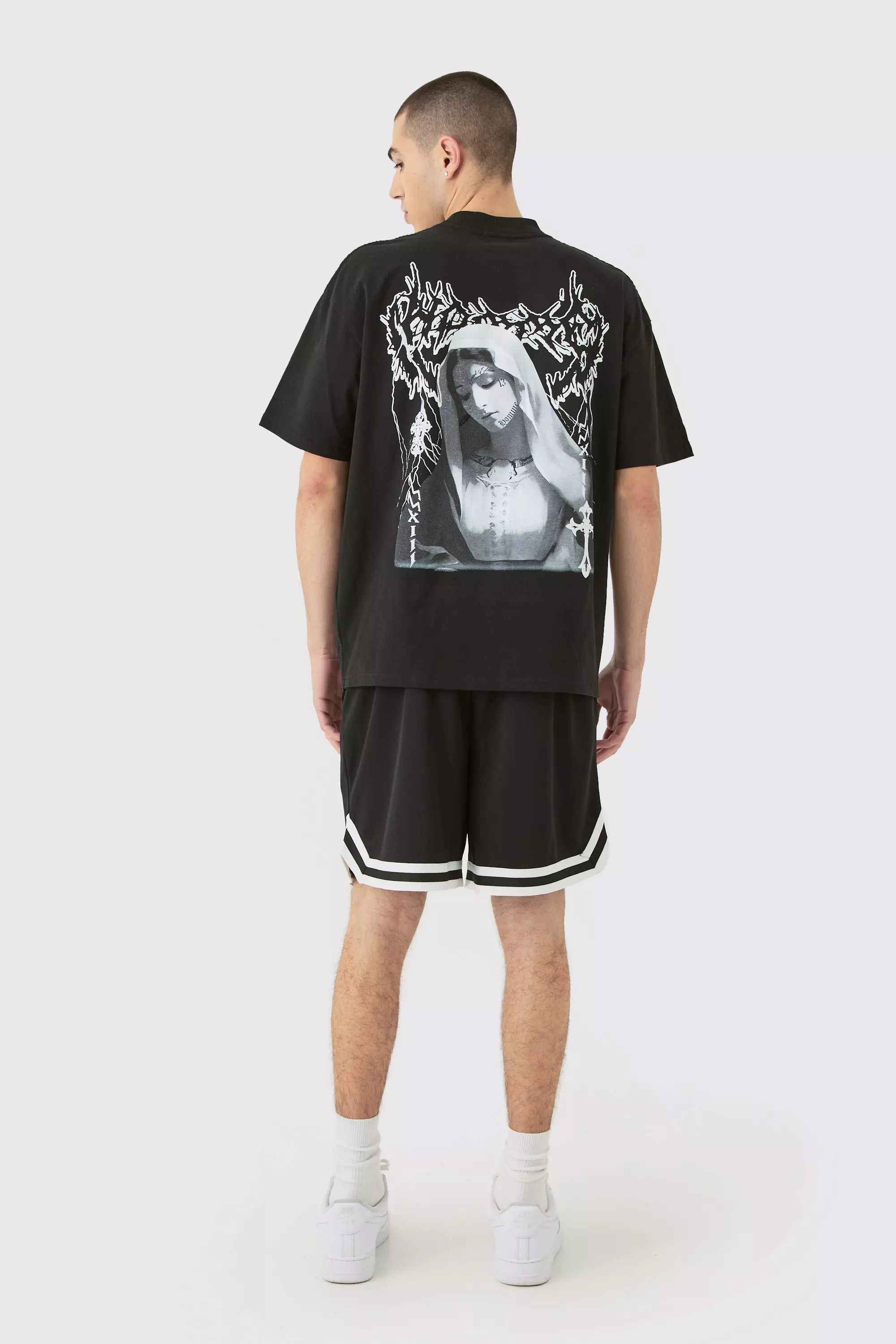 Short de basket large en mesh à écusson B, Black autre image