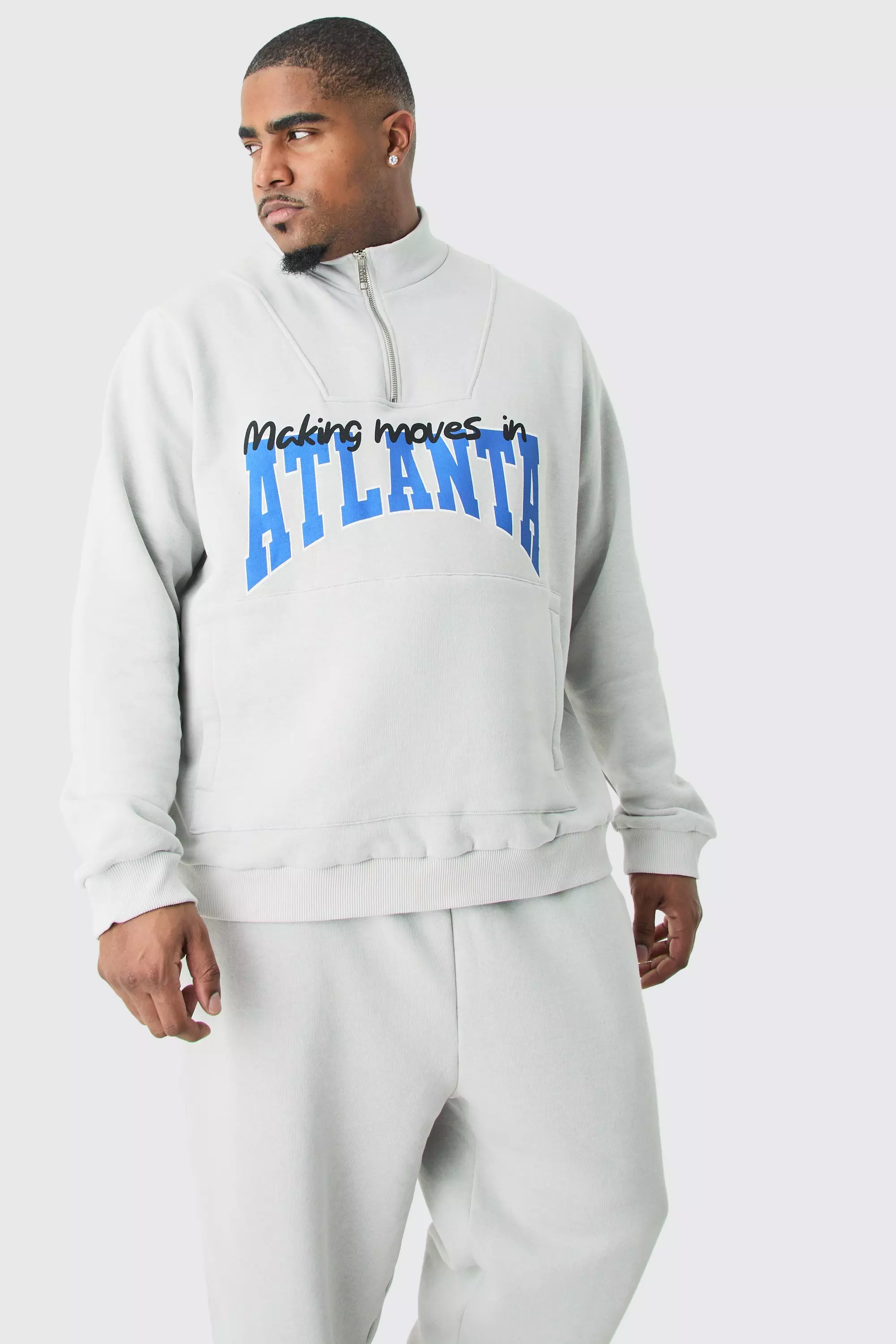 Plus 1/4 Zip Funnel Neck Atlanta Sweatshirt Tracksuit Light grey