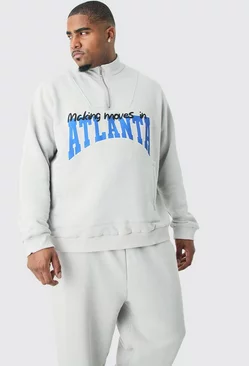 Grey Plus 1/4 Zip Funnel Neck Atlanta Sweatshirt Tracksuit